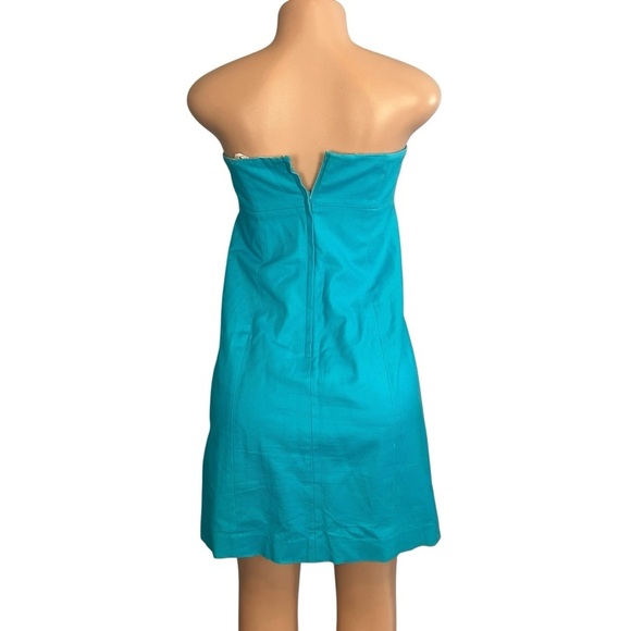Lilly Pulitzer Bowen Dress Turquoise Coral Embroidered Strapless - Picture 6 of 9